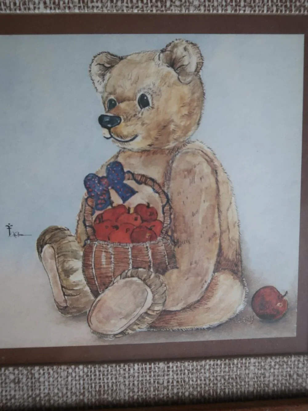 vintage 80s Teddy Bear Nursery framed art set